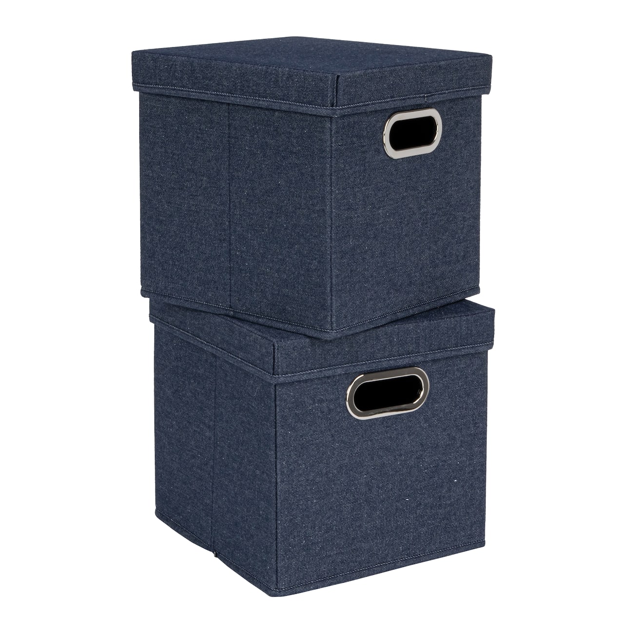 Household Essentials 11.5" Denim Blue Collapsible Cotton Blend Cube Storage Box with Lid, 2ct.